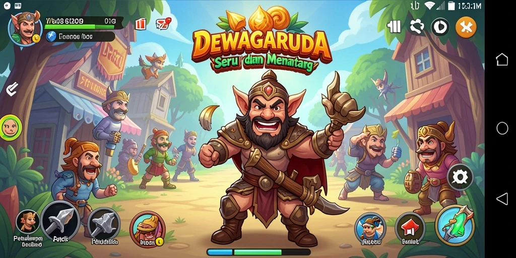 Tampilan gameplay seru DEWAGARUDA yang penuh warna.