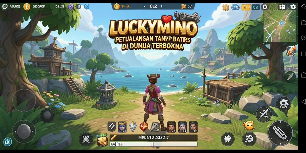 Tampilan gameplay LUCKYMINO yang interaktif dan penuh petualangan.