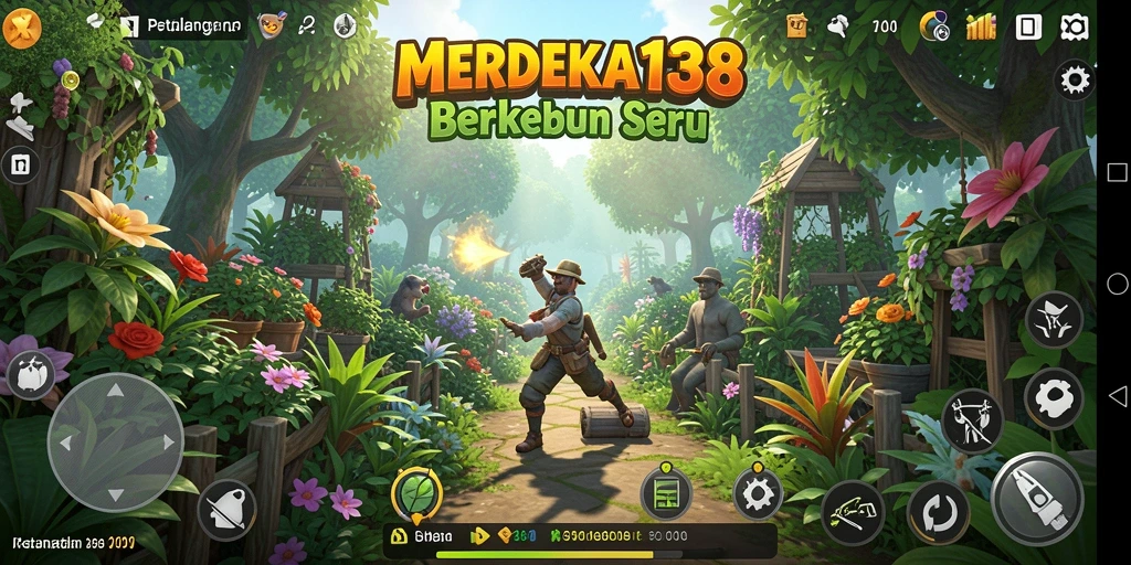 Screenshot gameplay MERDEKA138 menampilkan kebun yang indah dan aktif.